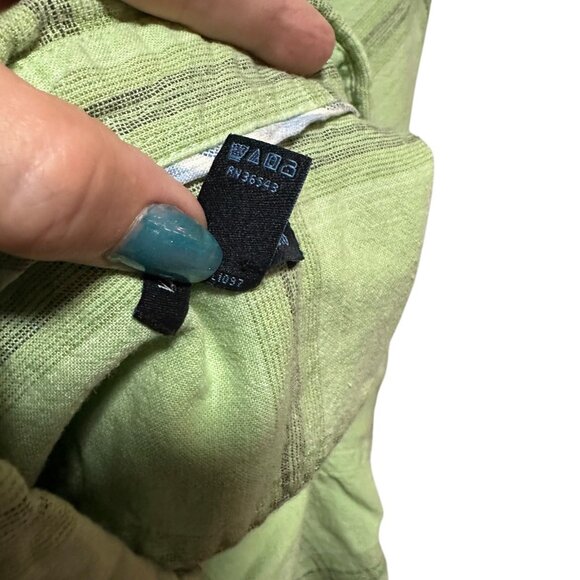 Van Heusen Studio Men’s XXL Shirt Green Black Plaid Linen Button-Up Short Sleeve - Picture 7 of 8